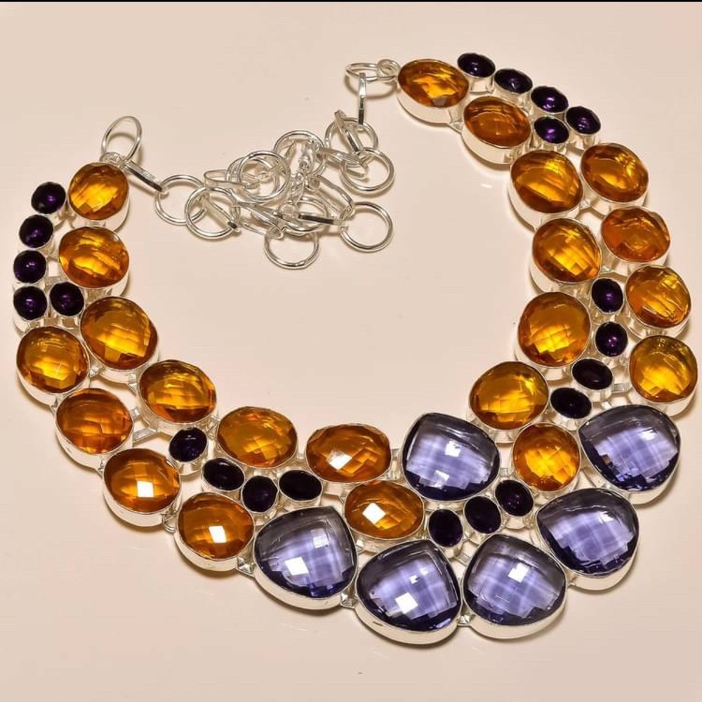 Elegant Silver Multi-Color Gemstone Necklace